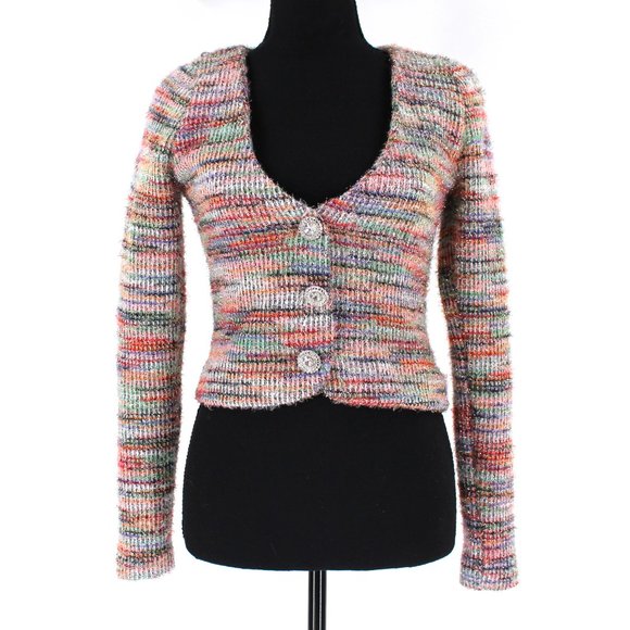 MAJORELLE Metallic Striped Louise Cardigan Silver V-Neck Embellished Sweater XS - Picture 2 of 9